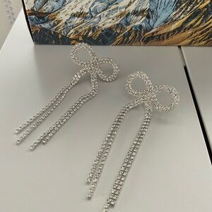 Sparkling Silver Bow Dangle Earrings